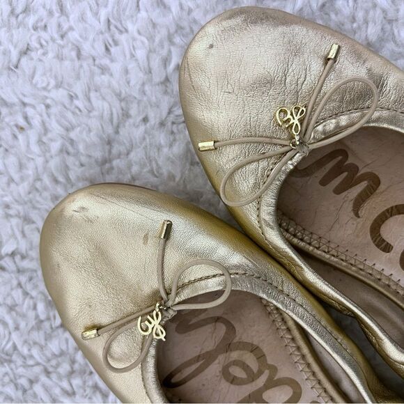 Sam Edelman Gold Metallic Women Bow Ballet Flats Slip On Leather Trendy SZ 7.5 - Picture 3 of 8